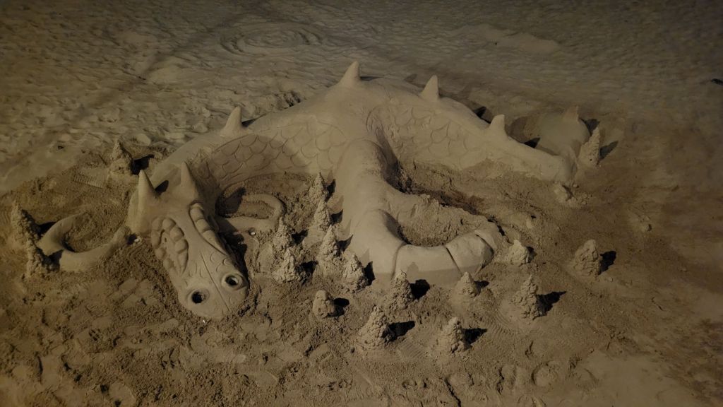 Sand sculpture of a dragon
